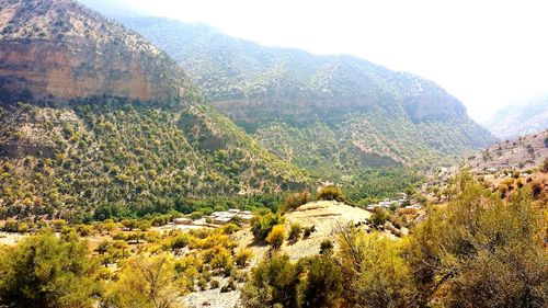 Scenic view of mountain range against clear sky