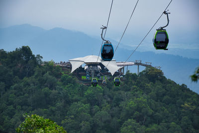 Overhead cable car against mountains