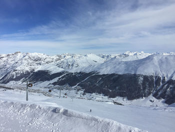 Scenic view of snowcapped mountains against sky