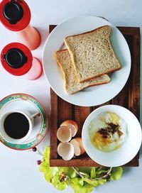 Directly above shot of breakfast served on table