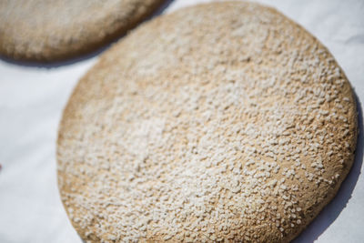 High angle view of bread on table