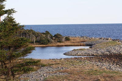 Scenic view of sea against clear sky