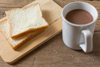 High angle view of breakfast on table