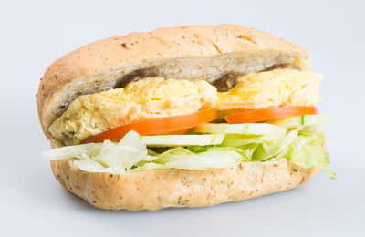 Close-up of sandwich against white background