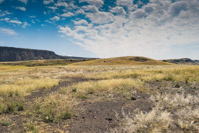 Scenic view of field against sky at lake magadi, kenya 