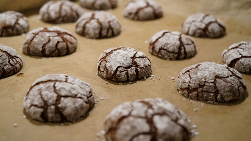 High angle view of cookies on table