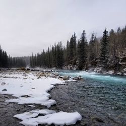 Scenic view of snow covered land against sky
