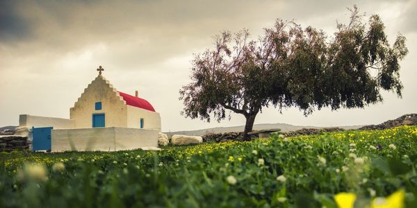High angle view of church against sky