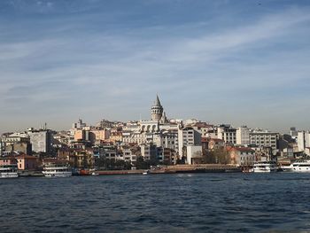 Buildings in city against cloudy sky