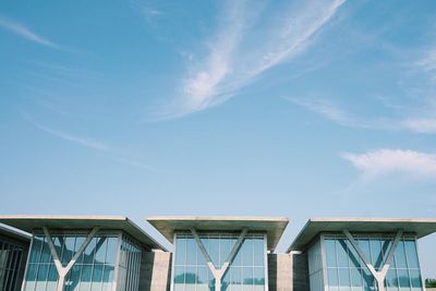 Low angle view of built structure against blue sky