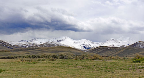 Scenic view of snowcapped mountains against sky