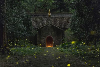 Entrance of temple against building