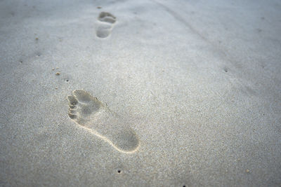 High angle view of footprints on sand