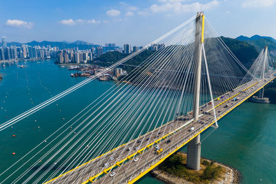 Aerial view of suspension bridge