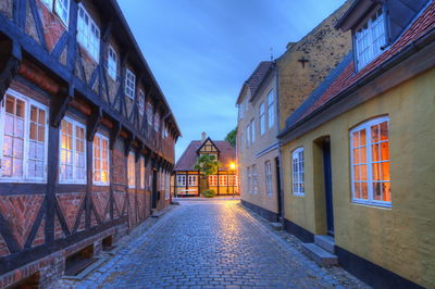 Street and houses in medieval ribe town by day, denmark