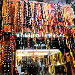 Aerial view of illuminated market stall