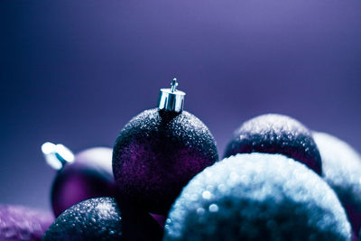 Close-up of christmas decoration against blue background