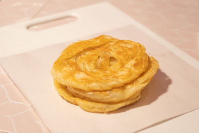 High angle view of dessert in plate on table