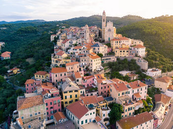 High angle view of townscape against sky