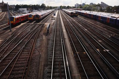 High angle view of railroad tracks