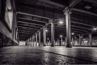 View of illuminated ceiling of building at night