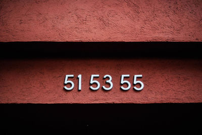 Close-up of number on brown wall