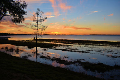 Scenic view of lake during sunset