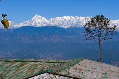 Scenic view of snowcapped mountains against sky