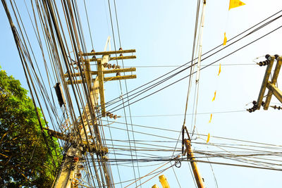 Low angle view of electricity pylon against sky