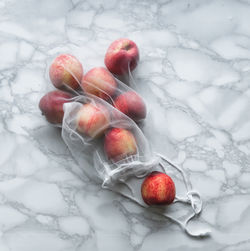 High angle view of apples on table