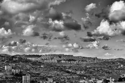 High angle shot of townscape against sky