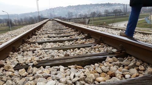 Railroad track amidst rocks