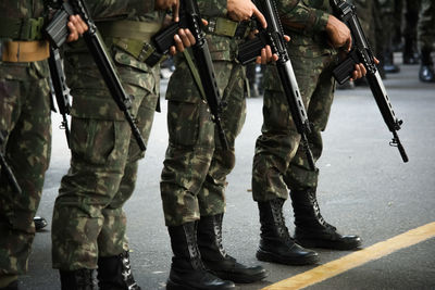 Brazilian army soldiers during military parade in celebration of brazil independence