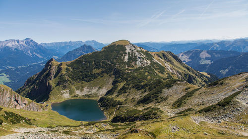 Scenic view of mountain lake