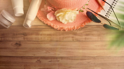 High angle view of roses on table