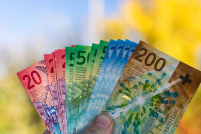 Close-up of paper currencies