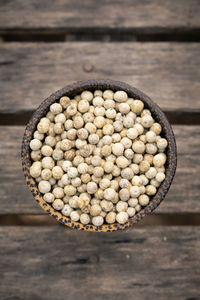 High angle view of eggs in container on table