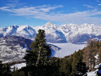 Scenic view of snowcapped mountains against sky