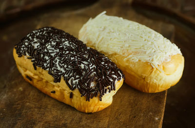 High angle view of bread on cutting board