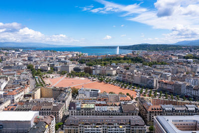 High angle view of townscape against sky