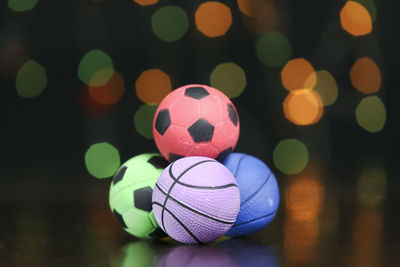 Close-up of multi colored lights on soccer ball