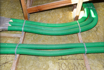 High angle view of blue pipe