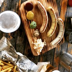 High angle view of mushrooms on table