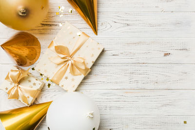 Directly above shot of christmas decorations on table