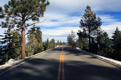 Road amidst trees against sky