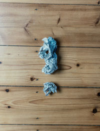 High angle view of blue wooden table