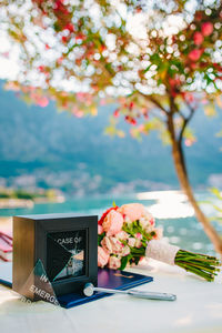 Close-up of flowers on table