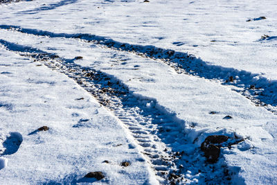 Slopes of mountain with cable road in ski resort of bakuriani in caucasus mountain range of georgia