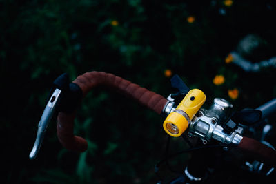 High angle view of handlebar of bicycle