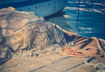 Close-up of fishing net in swimming pool